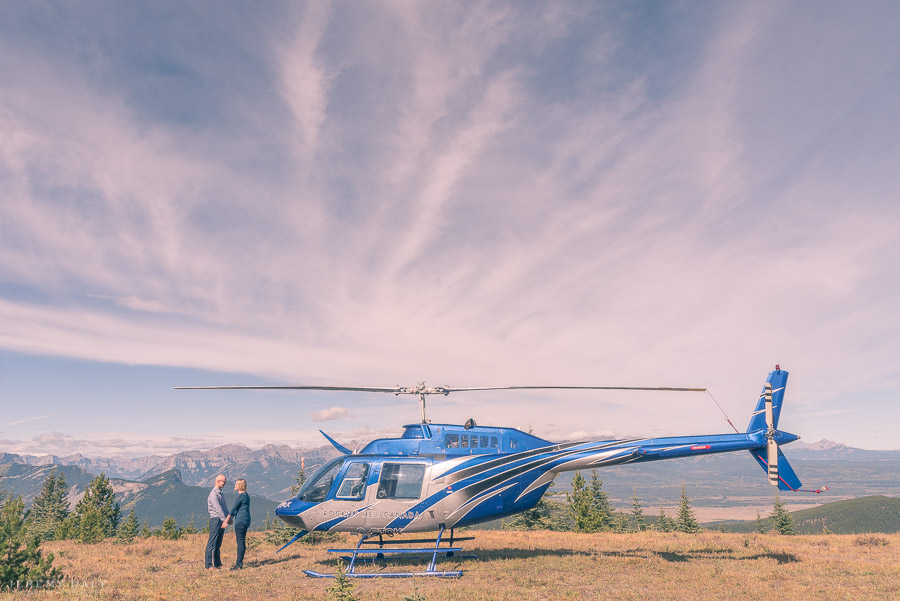 Banff Helicopter Engagement Photos on top of mountains