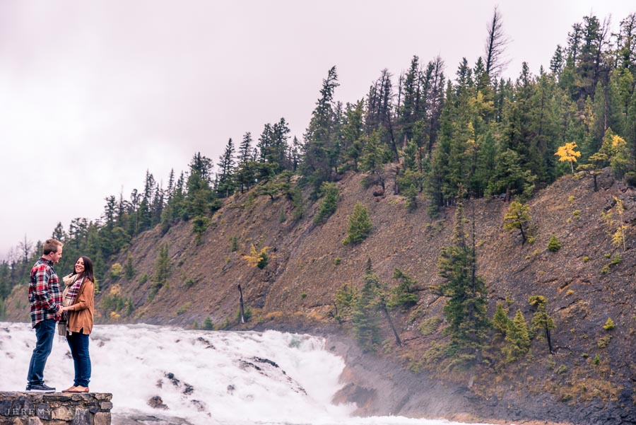 bow falls engagement photos in banff, alberta