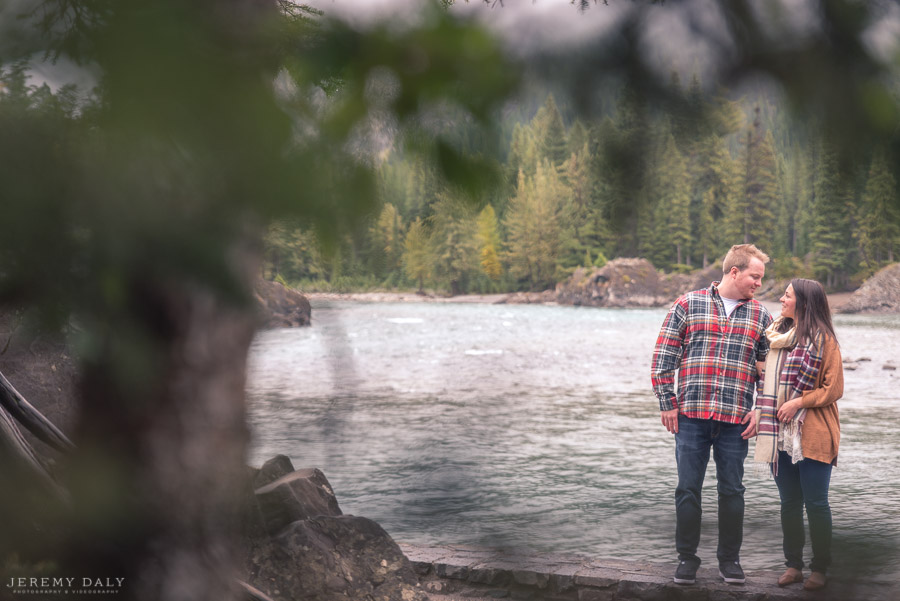 bow falls engagement photos in banff, alberta