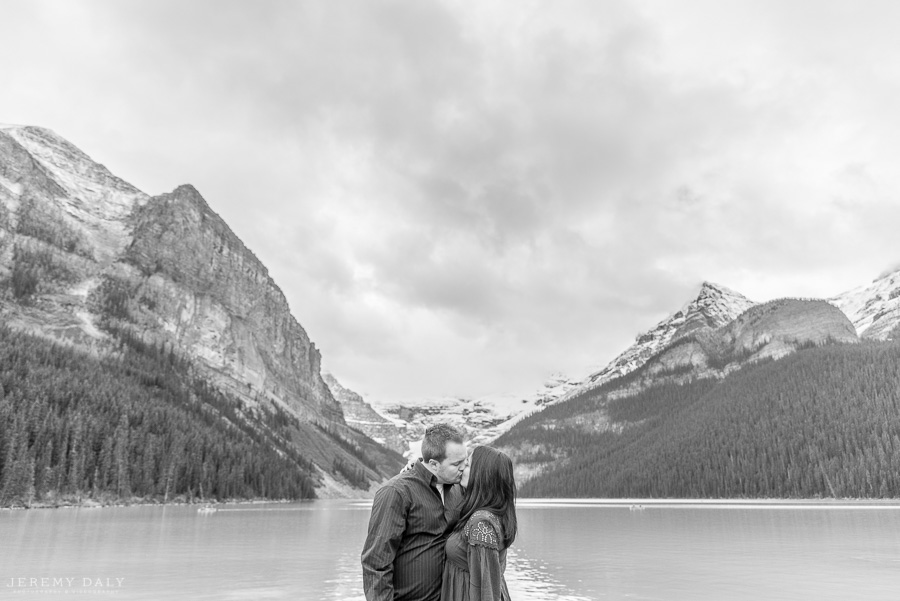 Lake Louise Engagement Photos infront of lake