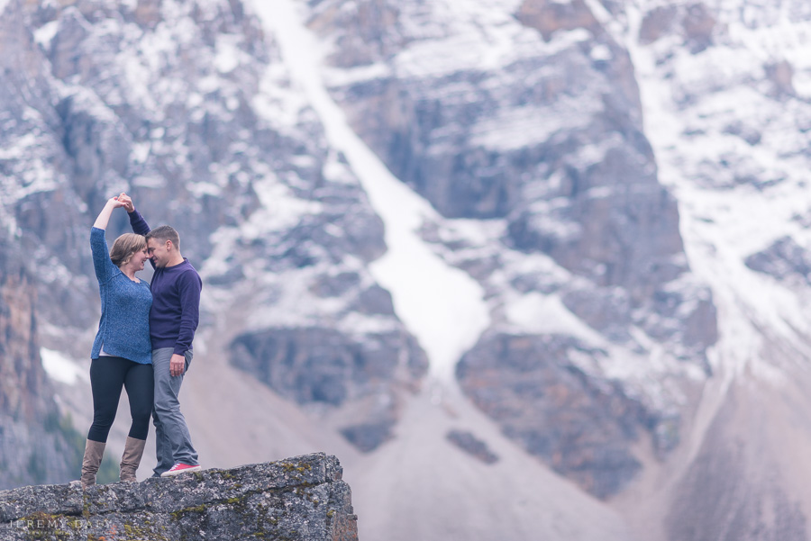 engagement photos in Moraine Lake instead of Lake Louise