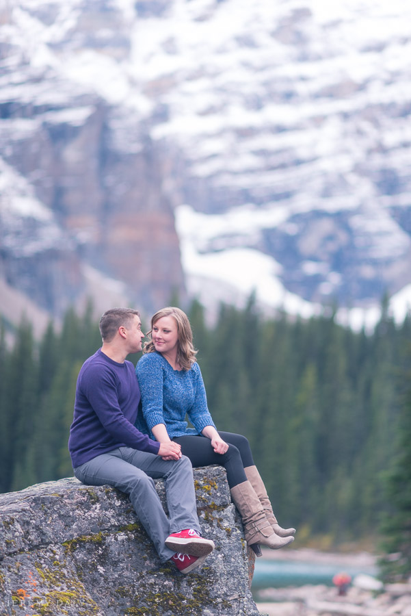 engagement photos in Moraine Lake instead of Lake Louise